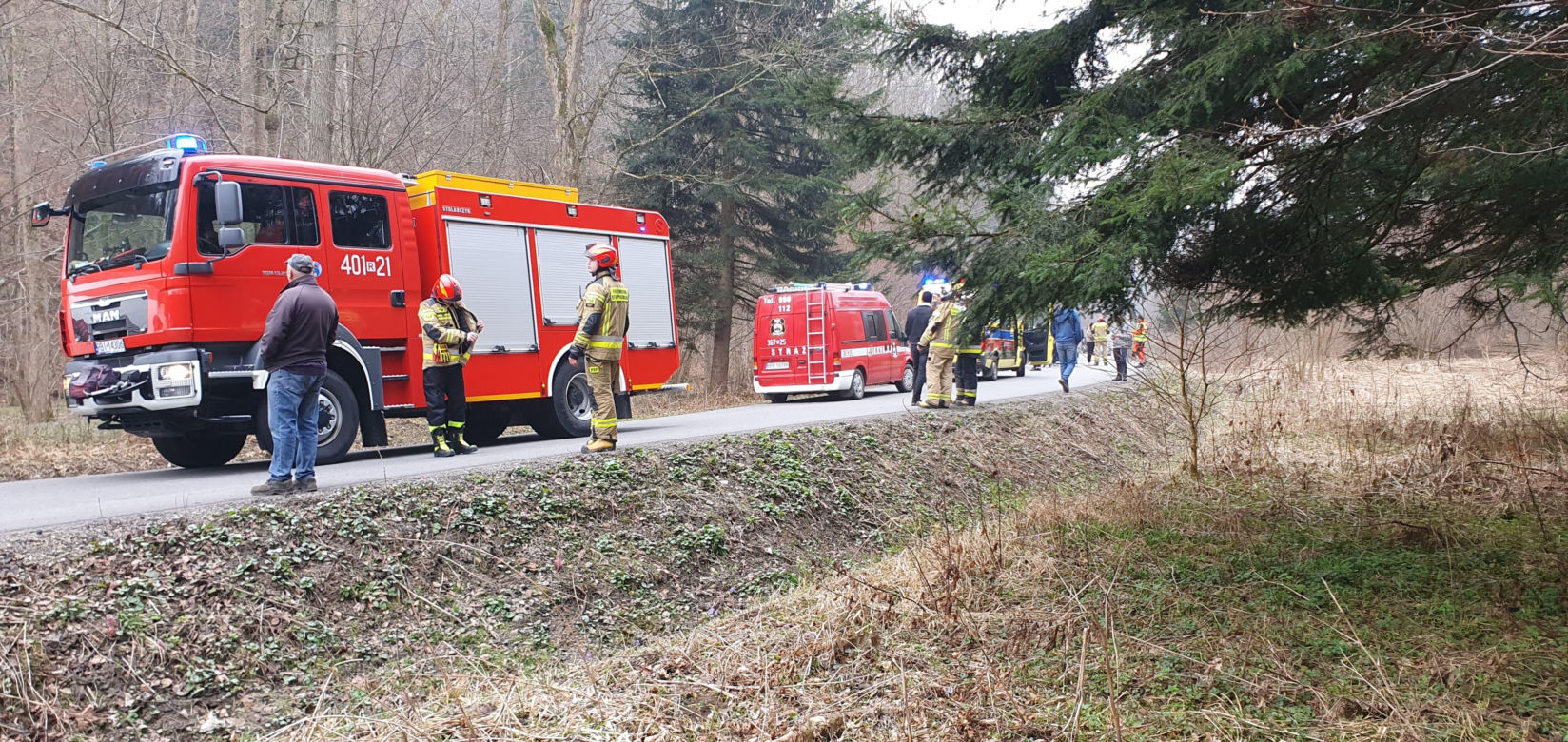 Pod Przemyślem autokar wypadł z drogi. Na miejsce wysłano śmigłowce ratownicze