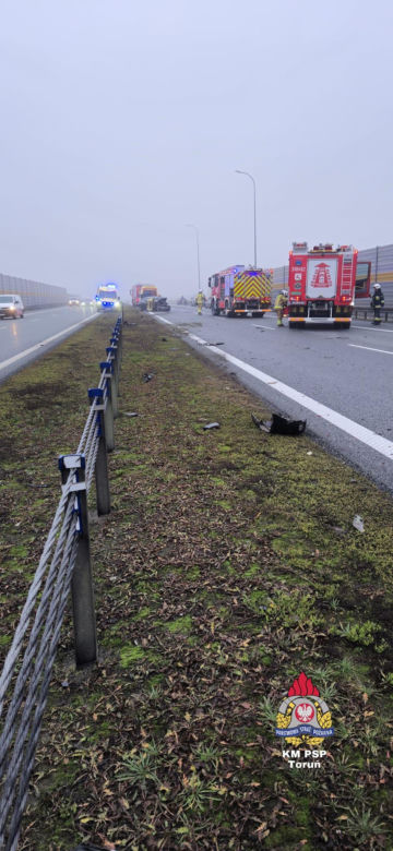 Poważny wypadek na A1 w gminie Łysomice pod Toruniem