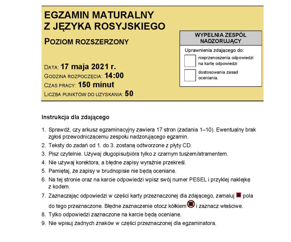 Matura 2021: Arkusz CKE z języka rosyjskiego na poziomie rozszerzonym [17.05.2021]