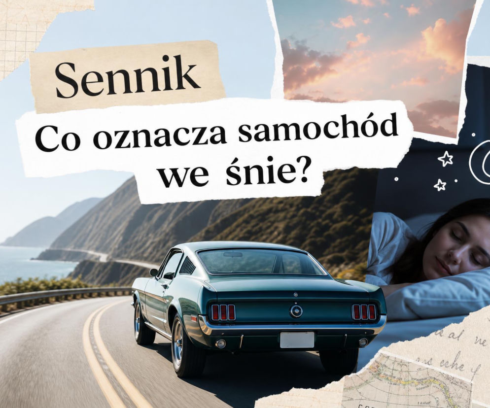 Ciemnozielone auto na drodze i śpiąca kobieta obok. O znaczeniu snu o samochodzie przeczytasz na SE.