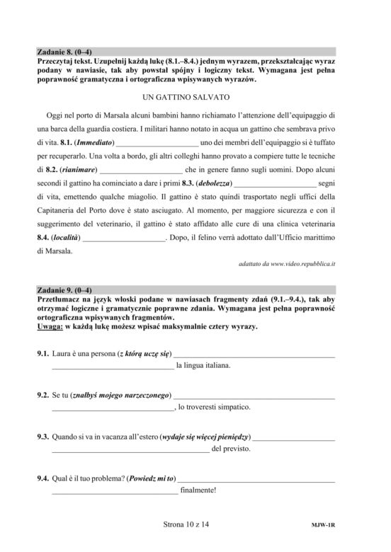 ARKUSZE CKE - Matura j. włoski - poziom rozszerzony 2019