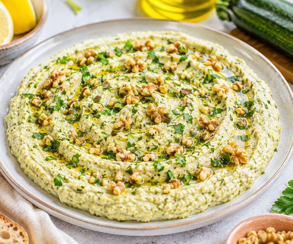 Dwie cukinie, tahini i cytryna wystarczą do aksamitnej pasty. Sekret jej smaku zaczyna się na patelni