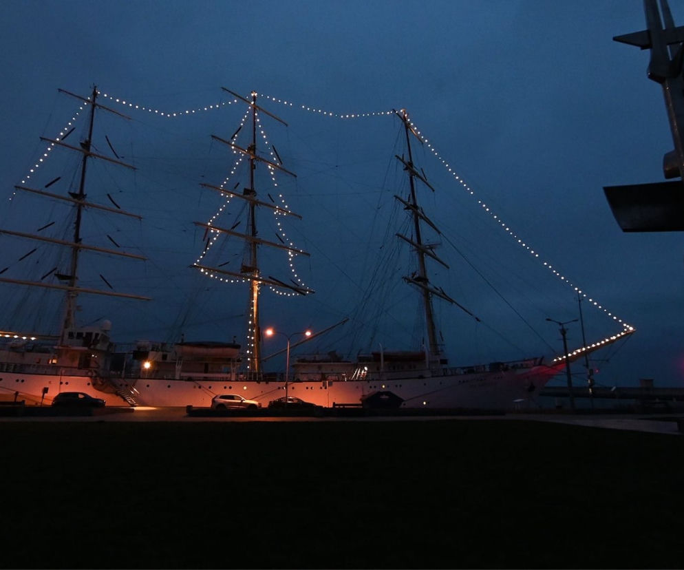 Gdynia: Dar Młodzieży został... choinką na wodzie. Wygląda to przepięknie! [WIDEO]