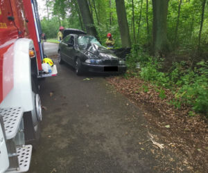 Dąbrowica: Bmw uderzyło w drzewo. 18-latek zakleszczony w pojeździe