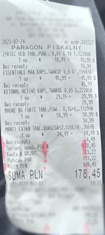 Paragony grozy z turystycznych aptek