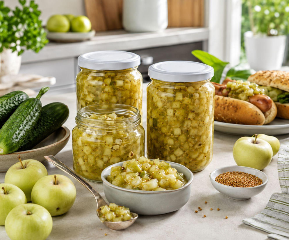 Zrób relish z ogórków i papierówek zamiast kolejnej sałatki. Ten dodatek podkręca kiełbasę, burgery i kanapki