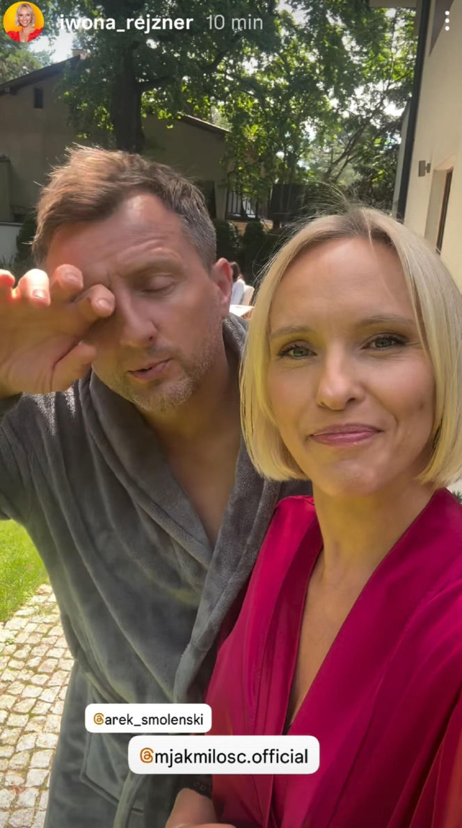 M jak miłość nowy sezon. Dorota (Iwona Rejzner), Bartek (Arkadiusz Smoleński) na planie