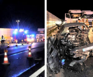 Pijany 50-latek za kierownicą Volkswagena uderzył w bariery, po czym wjechał na jezdnię prowadzącą w przeciwnym kierunku i czołowo zderzył się z ciężarówką