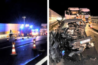 Pijany 50-latek za kierownicą Volkswagena uderzył w bariery, po czym wjechał na jezdnię prowadzącą w przeciwnym kierunku i czołowo zderzył się z ciężarówką