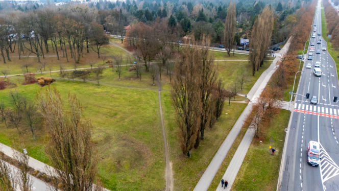 Przyszła trasa tramwaju wzdłuż Pola Mokotowskiego w Warszawie