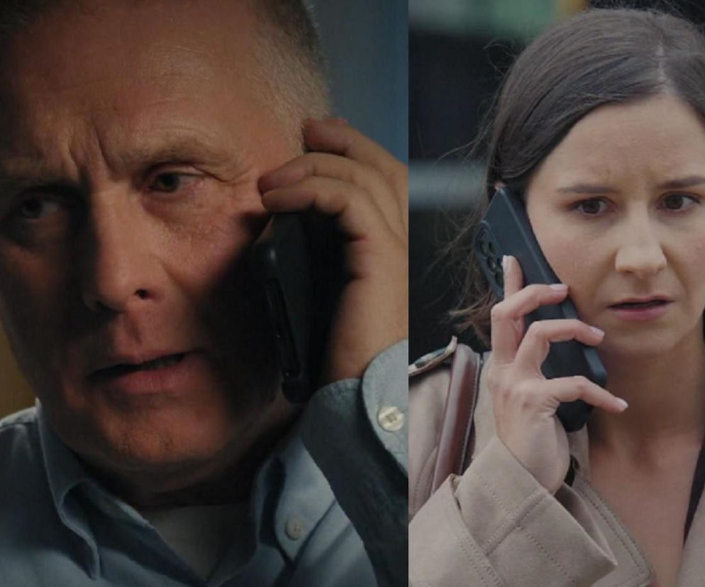 Podzielony ekran przedstawia Roberta Moskwę jako Artura i Dominikę Sakowicz jako Joannę, oboje zaniepokojeni rozmawiający przez telefon w serialu M jak miłość. Artur okłamuje Agnes, by być z Joanną. Więcej na ten temat znajdziesz na Super Seriale.