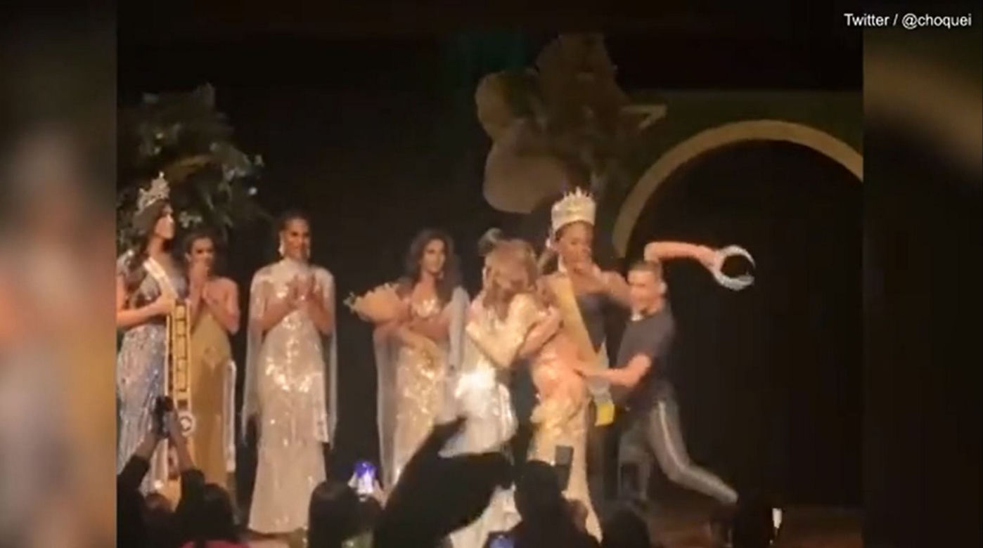 Awantura na wyborach Miss Transwestytów! Mąż wicemiss wtargnął na scenę i zniszczył koronę