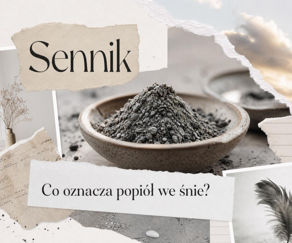 Popiół w ceramicznej misie jako główny motyw kolażu. O znaczeniu snu o popiele przeczytasz na SE.