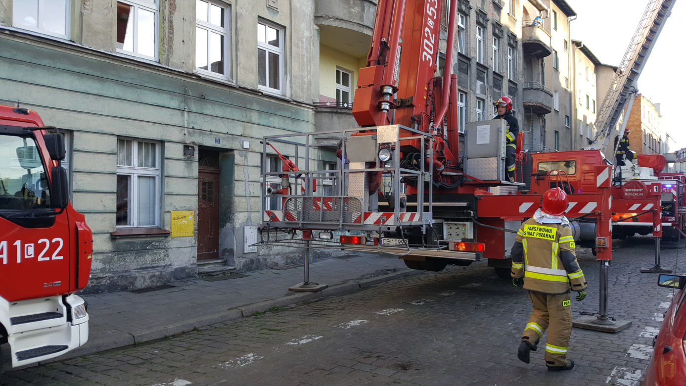 Pożar w kamienicy przy ulicy Kościuszki w Grudziądzu. Paliło się poddasze budynku