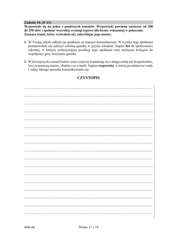 ARKUSZE CKE - Matura j. włoski - poziom rozszerzony 2019