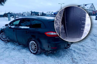 Jechał mimo zakazu i to na łysych oponach! Gołoledź? Nic go nie powstrzymało!