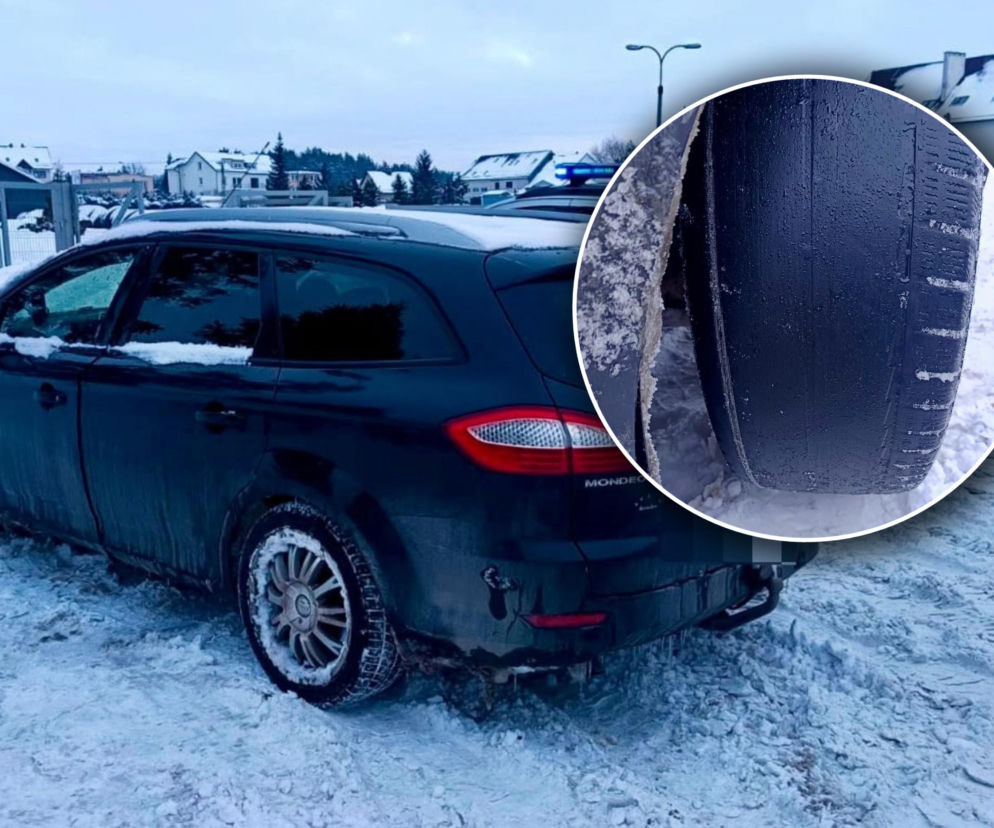 Jechał mimo zakazu i na łysych oponach! Gołoledź? Nic go nie powstrzymało!