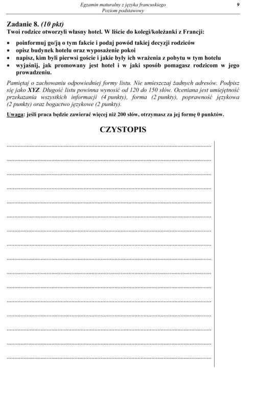 Matura francuski podstawowy 9