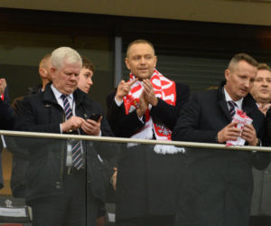 Karol Nawrocki na meczu Polska - Albania