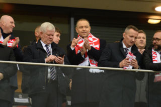 Karol Nawrocki na meczu Polska - Albania