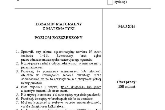 Matura 2014 matematyka poziom rozszerzony