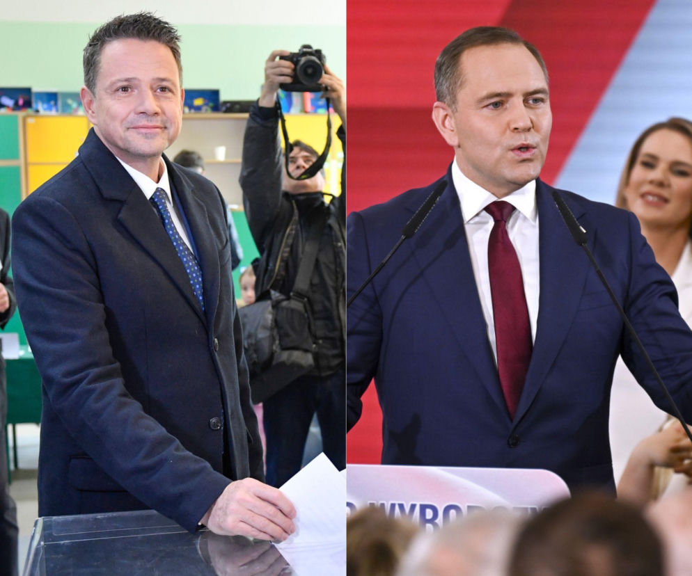 Rafał Trzaskowski przy urnie oraz Karol Nawrocki na mównicy. O śledztwie ws. wyborów 2025 przeczytasz na SE Polityka.