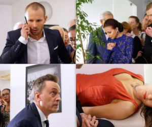 Barwy szczęścia, odc. 2219. Regina (Kamila Kamińska), Remek (Piotr Sędkowski), Arleta (Grażyna Brodzińska), Franek (Mateusz Banasiuk)