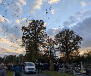 Grób Miecia utonął w białych kwiatach