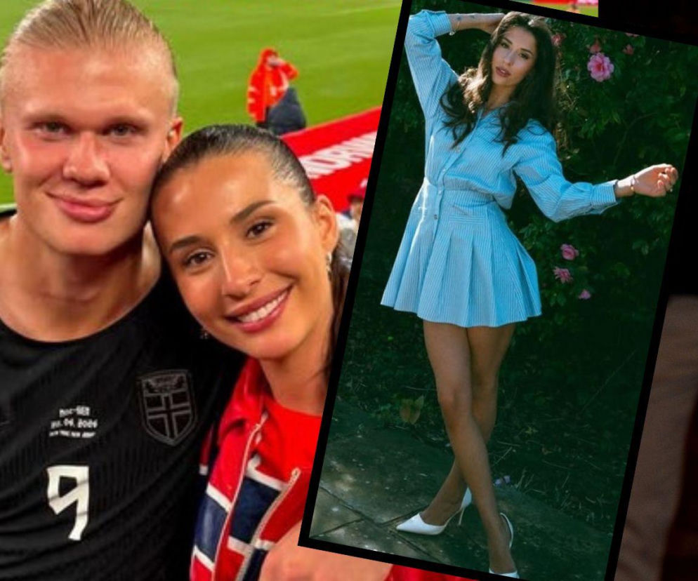 Erling Haaland i Isabel Haugseng Johansen na stadionie. Na wstawce Isabel w sukience. O ich związku przeczytasz na SE.