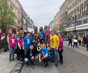 Pochód studentów ulicą Piotrkowską