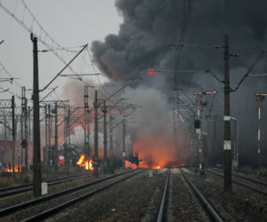 Pożar wagonów pociągów w Białymstoku 