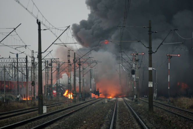 Pożar wagonów pociągów w Białymstoku 