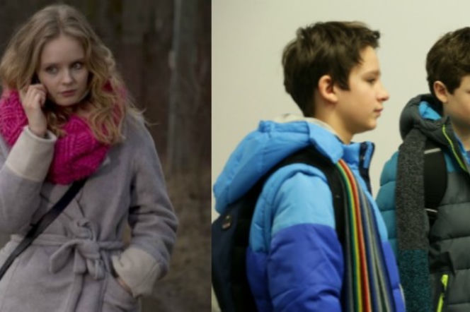 M jak miłość. Justyna (Olga Kalicka), Mateusz (Krystian Domagała), Antek (Jakub Jankiewicz)