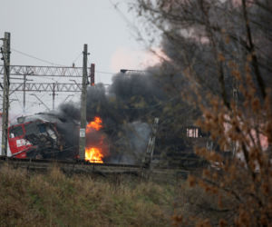 Pożar wagonów pociągów w Białymstoku 