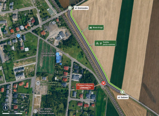 Przebieg planowanego odcinka ulicy Sadowej
