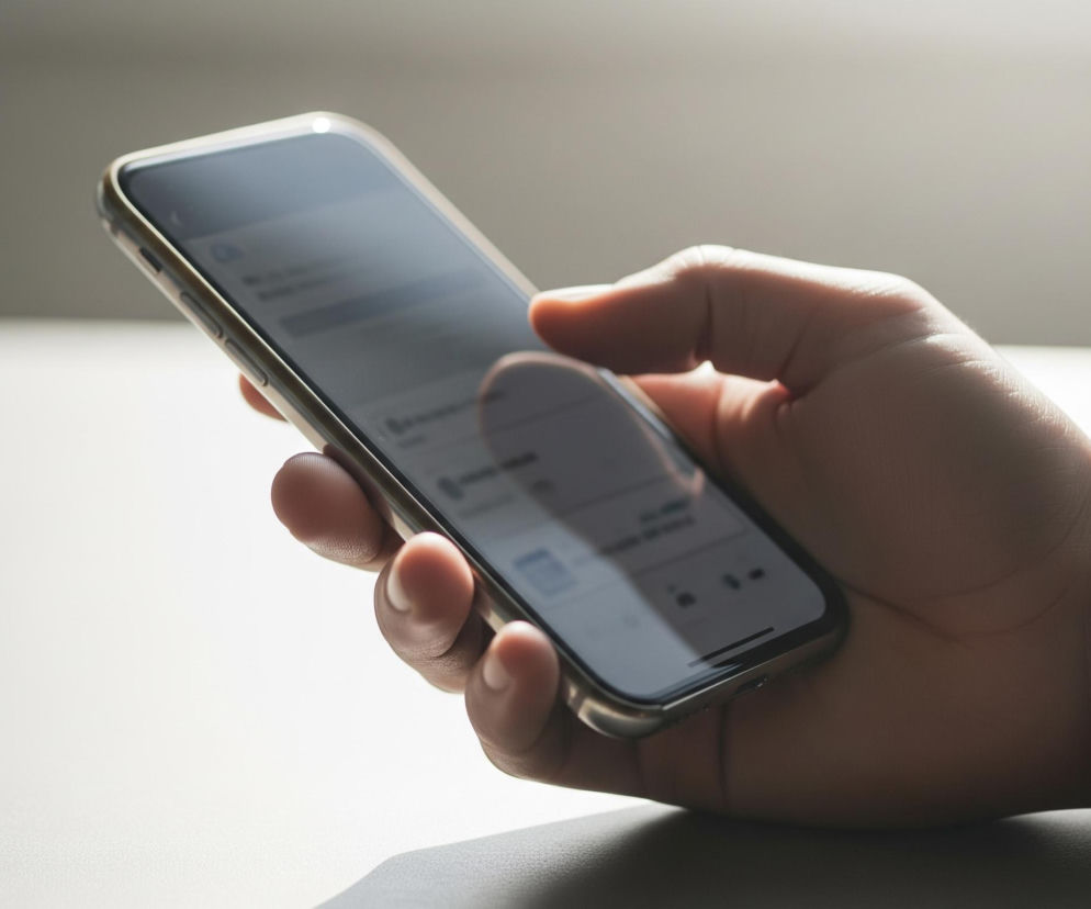 Osoba w garniturze trzyma smartfon w dłoni, co symbolizuje nowoczesne rozwiązania płatnicze. To nawiązanie do rozszerzenia działalności BLIK na Słowację, o czym można przeczytać na Super Biznes.