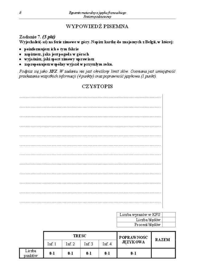 Arkusz francuski podstwowy matura 2014