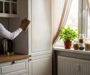 Zwykły olej pomoże Ci usunąć tłuszcz z szafek