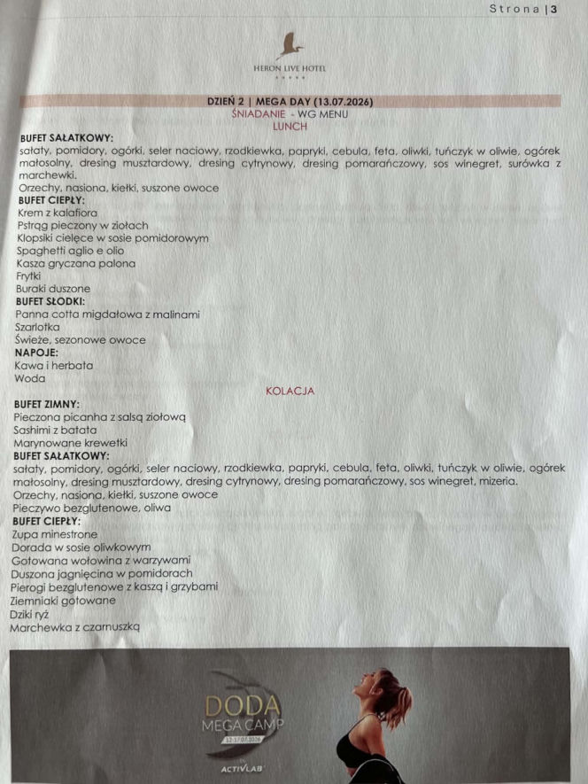 Doda pokazała menu na campie