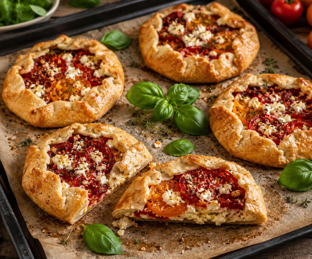 Każdy dostaje własną chrupiącą tartę. Mini galette z pomidorami i fetą znikają ze stołu szybciej niż klasyczna pizza
