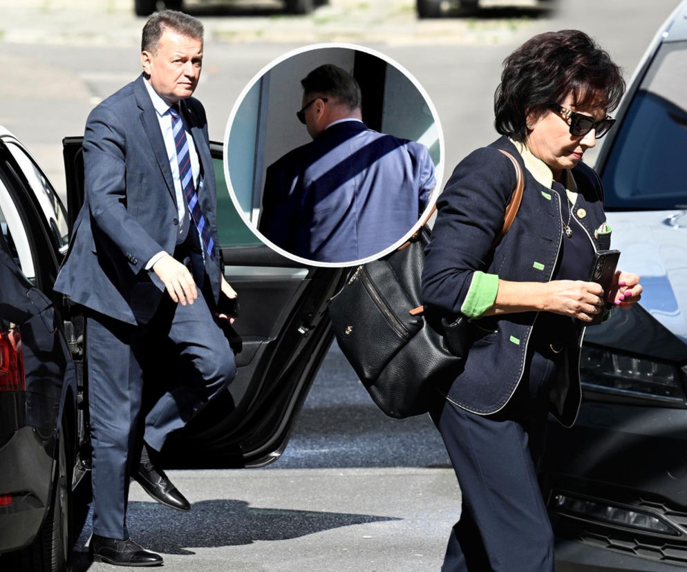 Mariusz Błaszczak wysiada z auta, obok Elżbieta Witek. Na miniaturze Przemysław Czarnek. O sporach w PiS na SE Polityka.