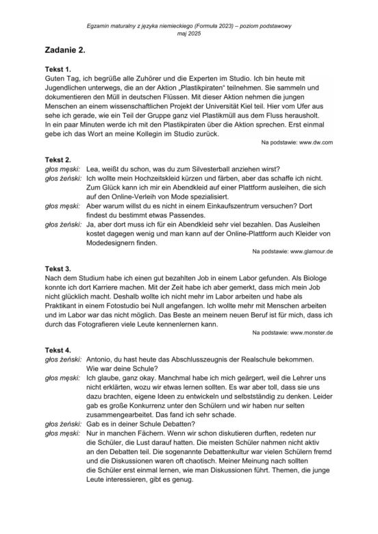 Matura 2025: niemiecki 7.05.2025. Arkusze CKE i odpowiedzi. Poziom podstawowy [Formuła 2023]	