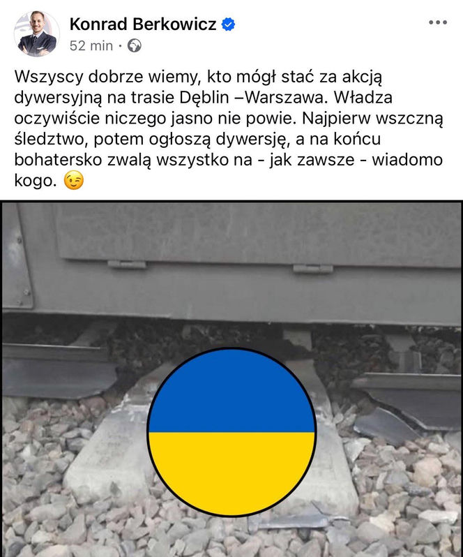Konrad Berkowicz o akcie dywersji na torach 