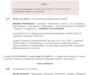 CZĘŚĆ 1      Zmiany obowiązujące w dniach 23-27.10.2017 r. oraz 2.11.2017 r. (poniedziałek-piątek oraz czwartek)