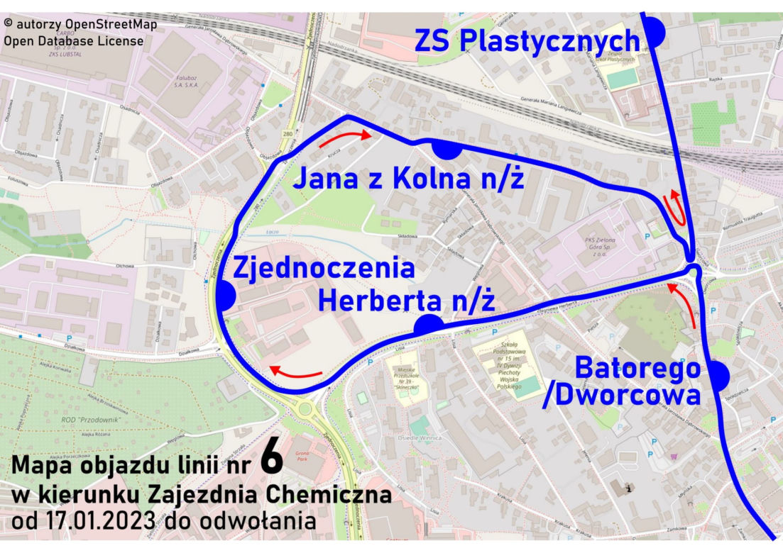 Zmiany w kursowaniu MZK w Zielonej Górze, styczeń 2023