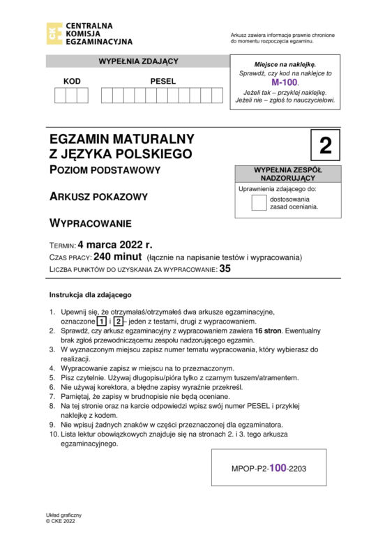 Matura 2023: arkusz przykładowy CKE język polski