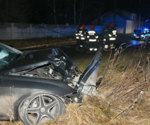 Kraśnik: PIJANY kierowca SKOSIŁ słup. Auto ROZTRZASKAŁO się o beton [ZDJĘCIA]