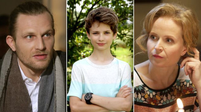 M jak miłość odc. 1233. Krzysztof Szefler (Karol Pocheć), Ewa (Dominika Kluźniak), Antek (Jakub Jankiewicz)
