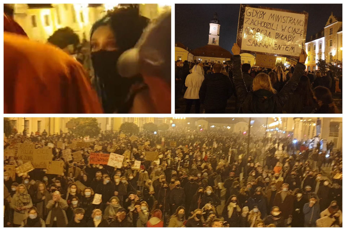 Czarny Marsz w Białymstoku. Tak wyglądał protest pod kościołem [ZDJĘCIA, WIDEO]