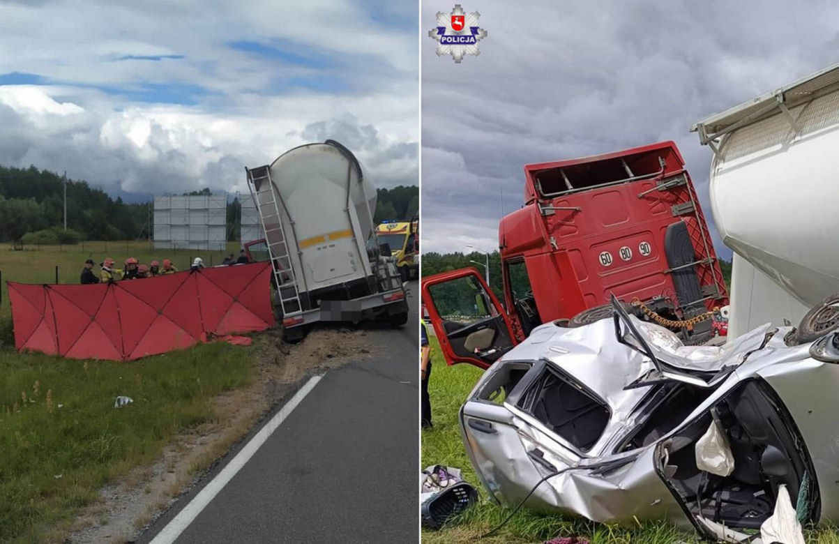 Potworny wypadek pod Włodawą! Dwie kobiety nie żyją. Ich toyota wjechała prosto pod tira [ZDJĘCIA]